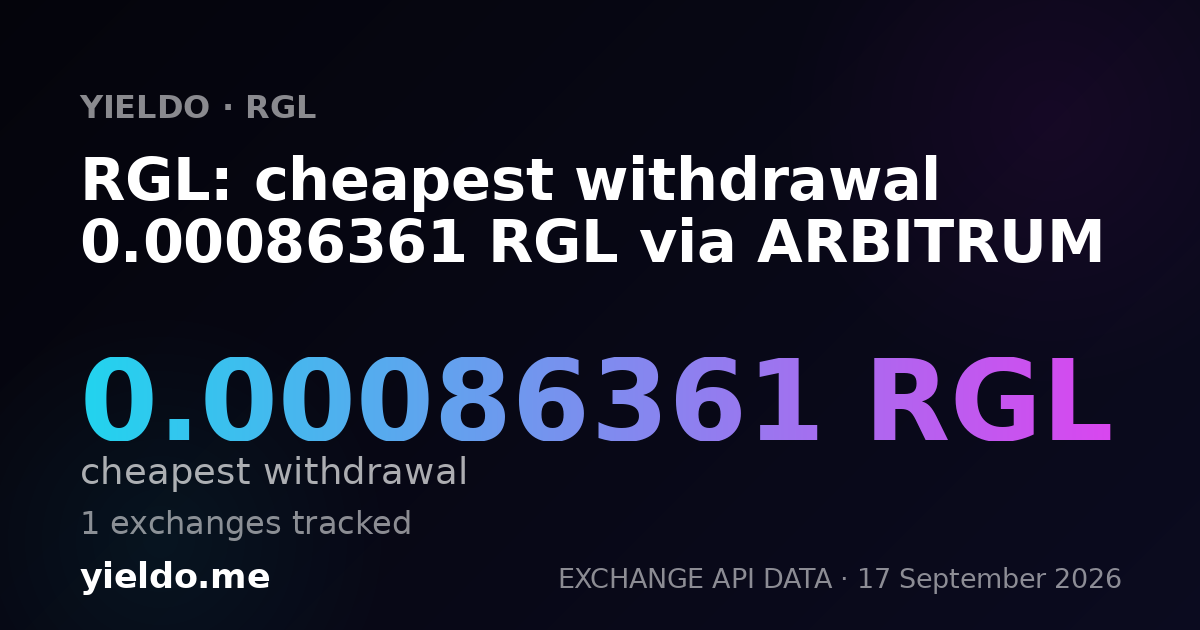 RGL: cheapest withdrawal 0.00086716 RGL via ARBITRUM