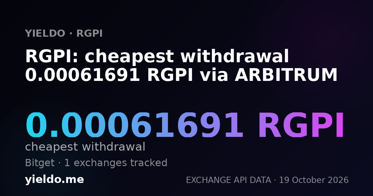 RGPI: cheapest withdrawal 0.00061691 RGPI via ARBITRUM