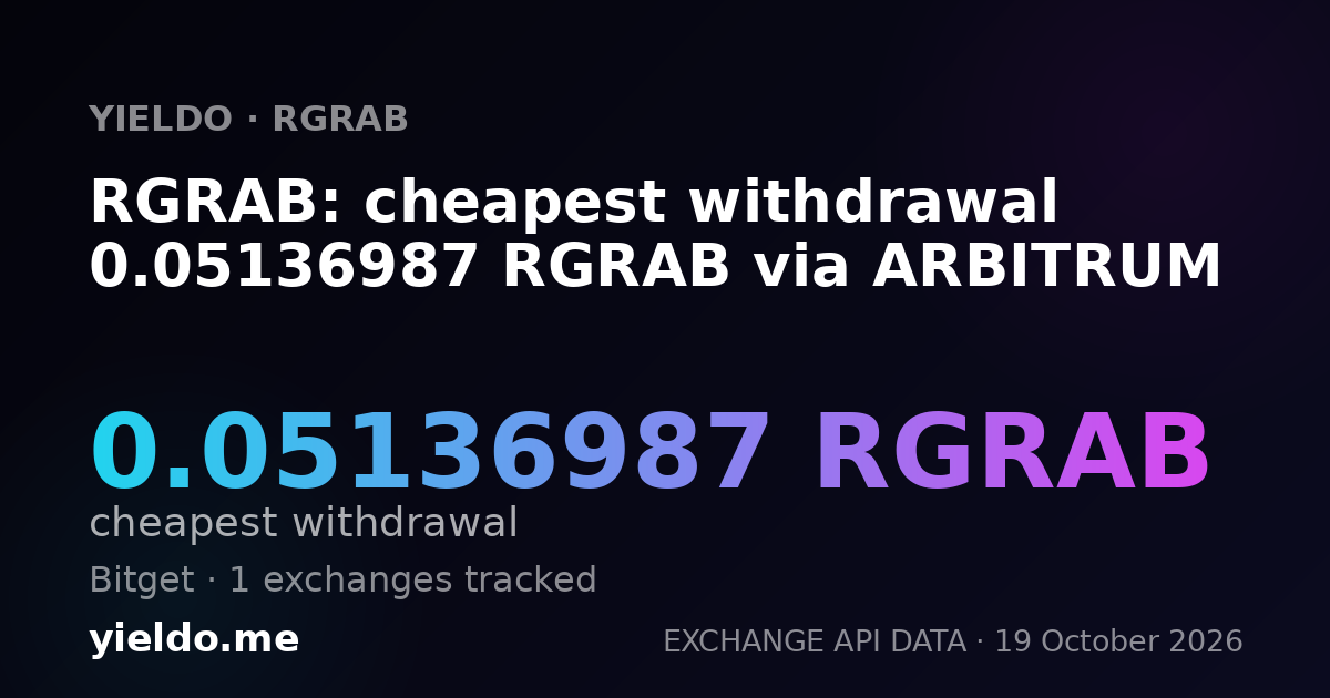 RGRAB: cheapest withdrawal 0.05136987 RGRAB via ARBITRUM