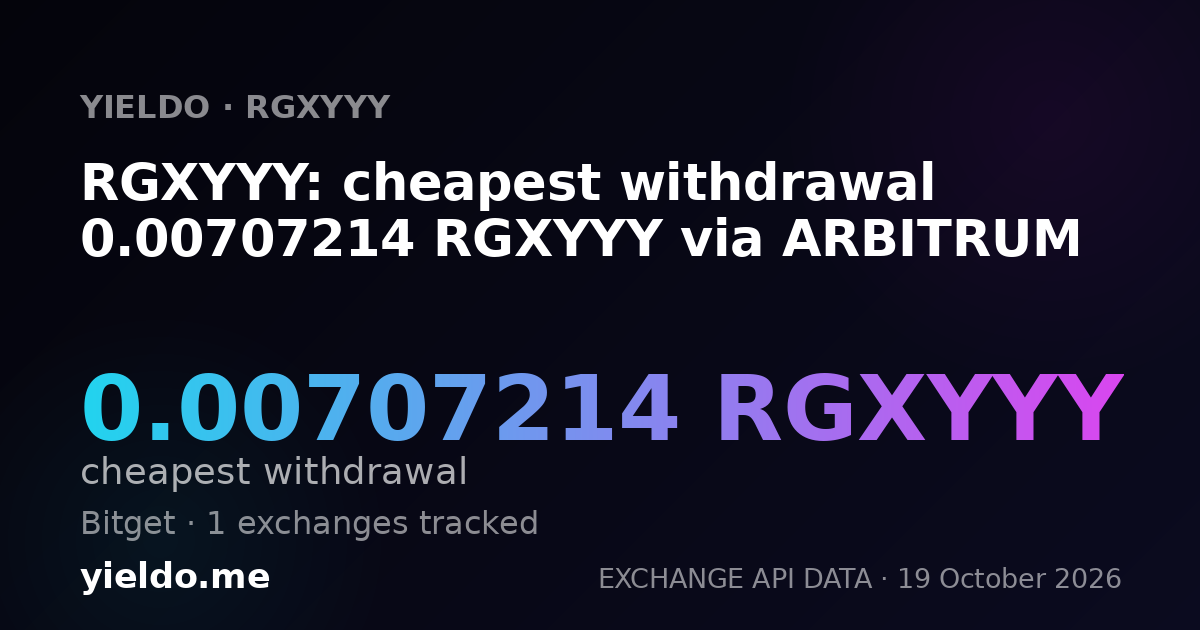 RGXYYY: cheapest withdrawal 0.00707214 RGXYYY via ARBITRUM