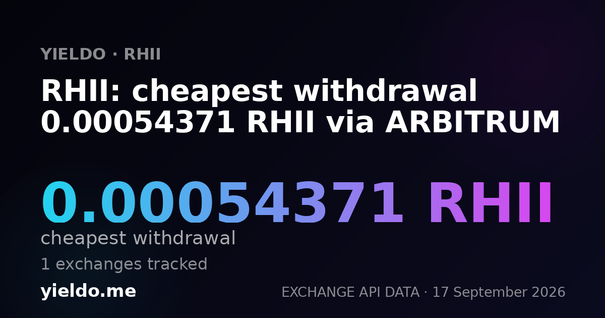 RHII: cheapest withdrawal 0.00053957 RHII via ARBITRUM