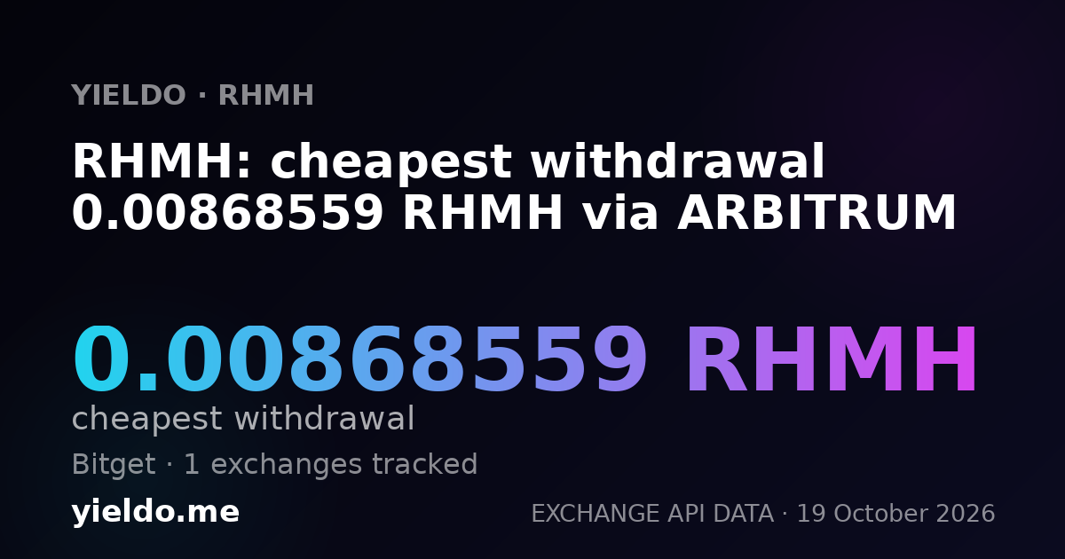 RHMH: cheapest withdrawal 0.00868559 RHMH via ARBITRUM
