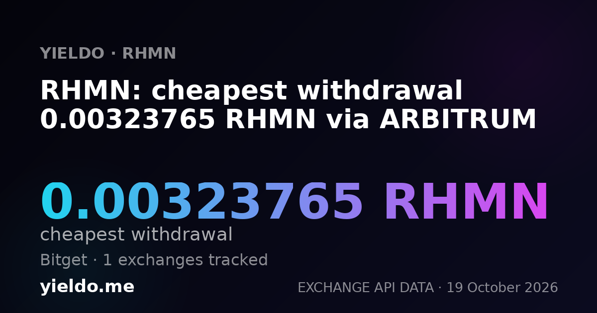 RHMN: cheapest withdrawal 0.00323765 RHMN via ARBITRUM