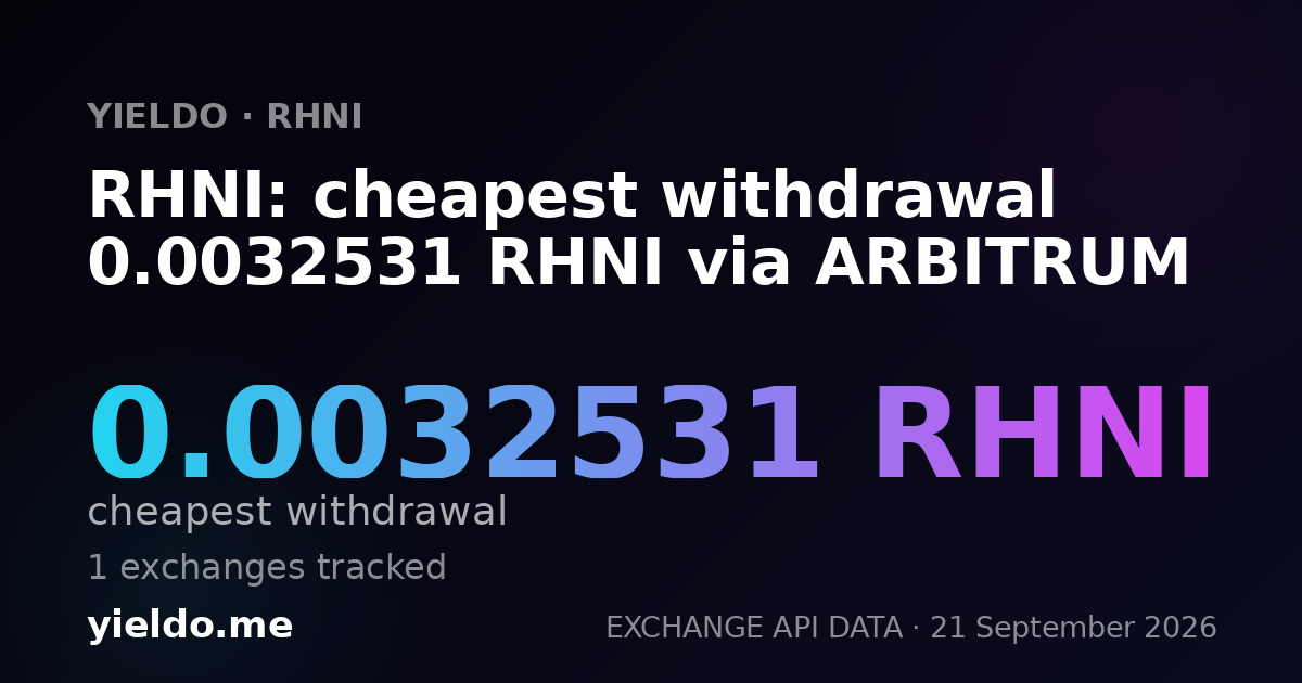RHNI: cheapest withdrawal 0.0032531 RHNI via ARBITRUM