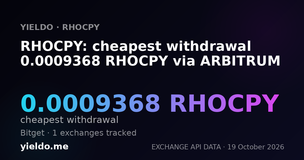 RHOCPY: cheapest withdrawal 0.0009368 RHOCPY via ARBITRUM