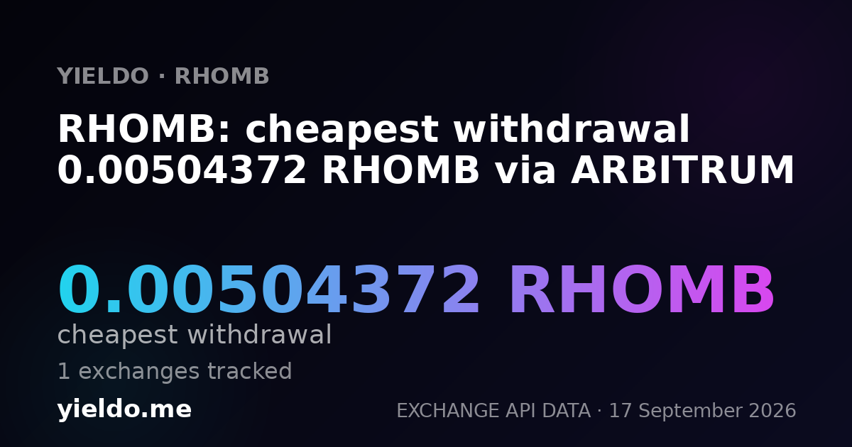 RHOMB: cheapest withdrawal 0.00504372 RHOMB via ARBITRUM