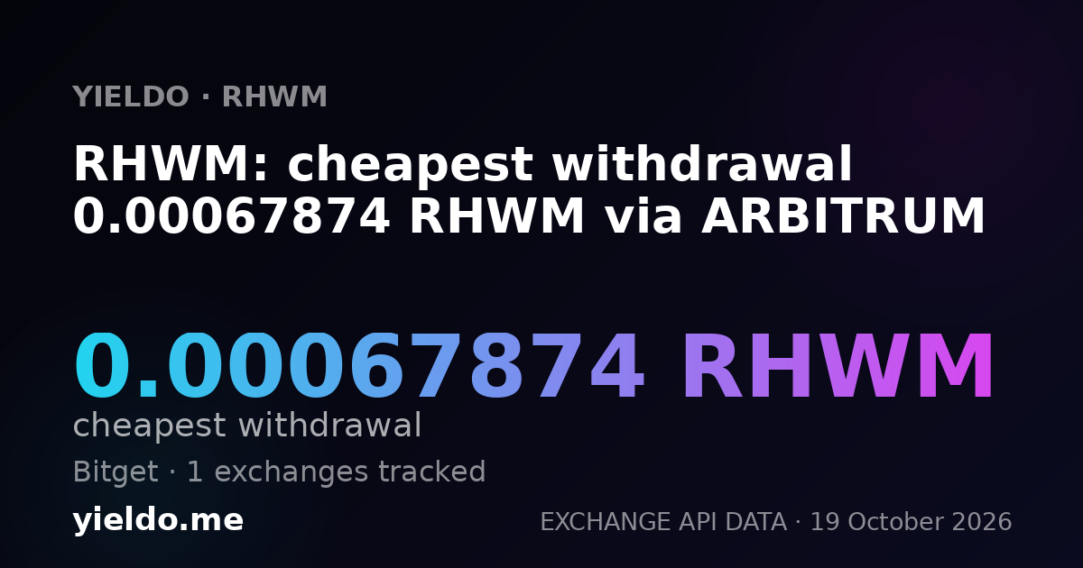 RHWM: cheapest withdrawal 0.00067874 RHWM via ARBITRUM