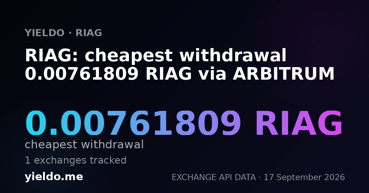 RIAG: cheapest withdrawal 0.00761809 RIAG via ARBITRUM