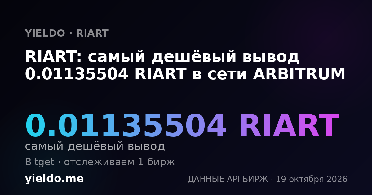 RIART: самый дешёвый вывод 0.01135504 RIART в сети ARBITRUM