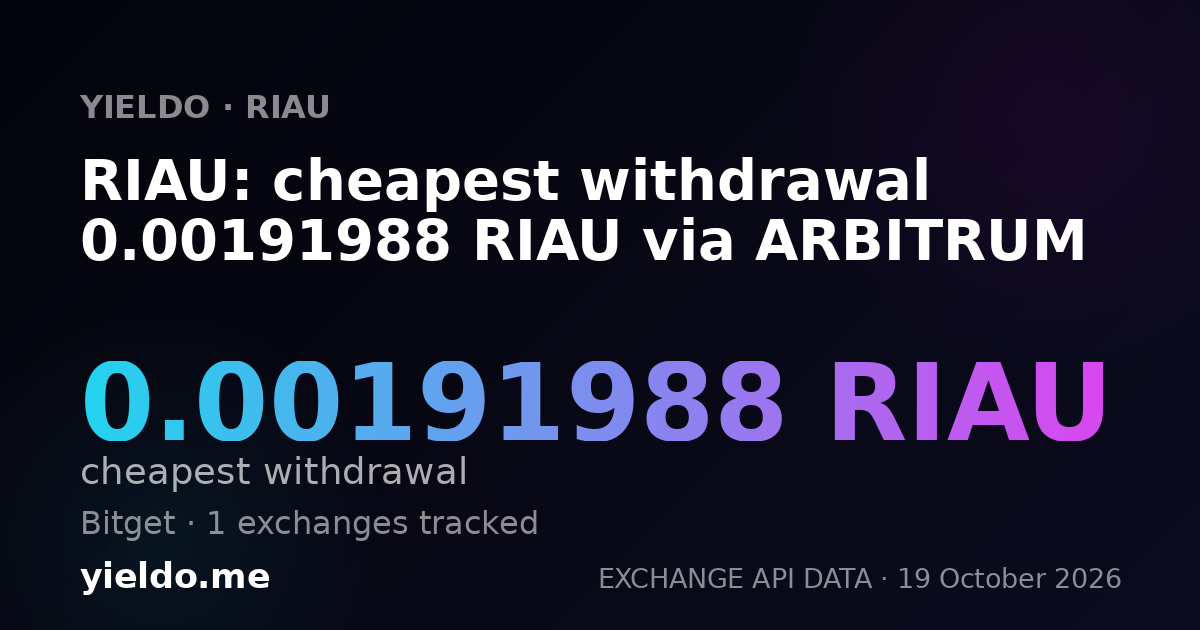 RIAU: cheapest withdrawal 0.00191988 RIAU via ARBITRUM