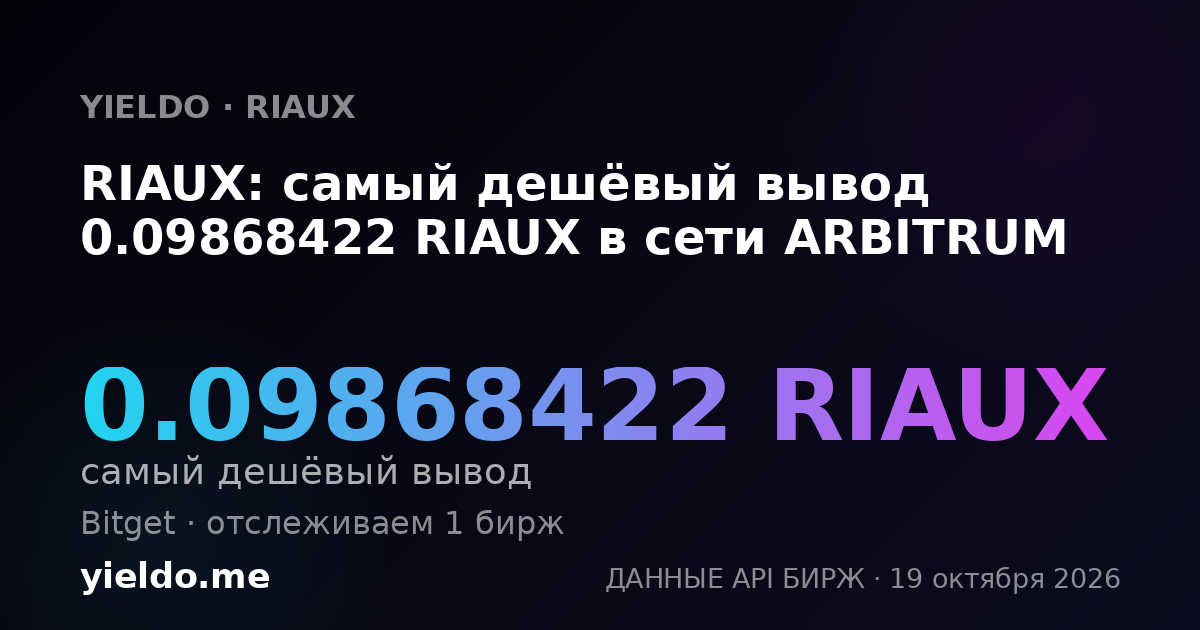 RIAUX: самый дешёвый вывод 0.09868422 RIAUX в сети ARBITRUM