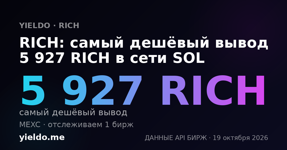 RICH: самый дешёвый вывод 5 927 RICH в сети SOL