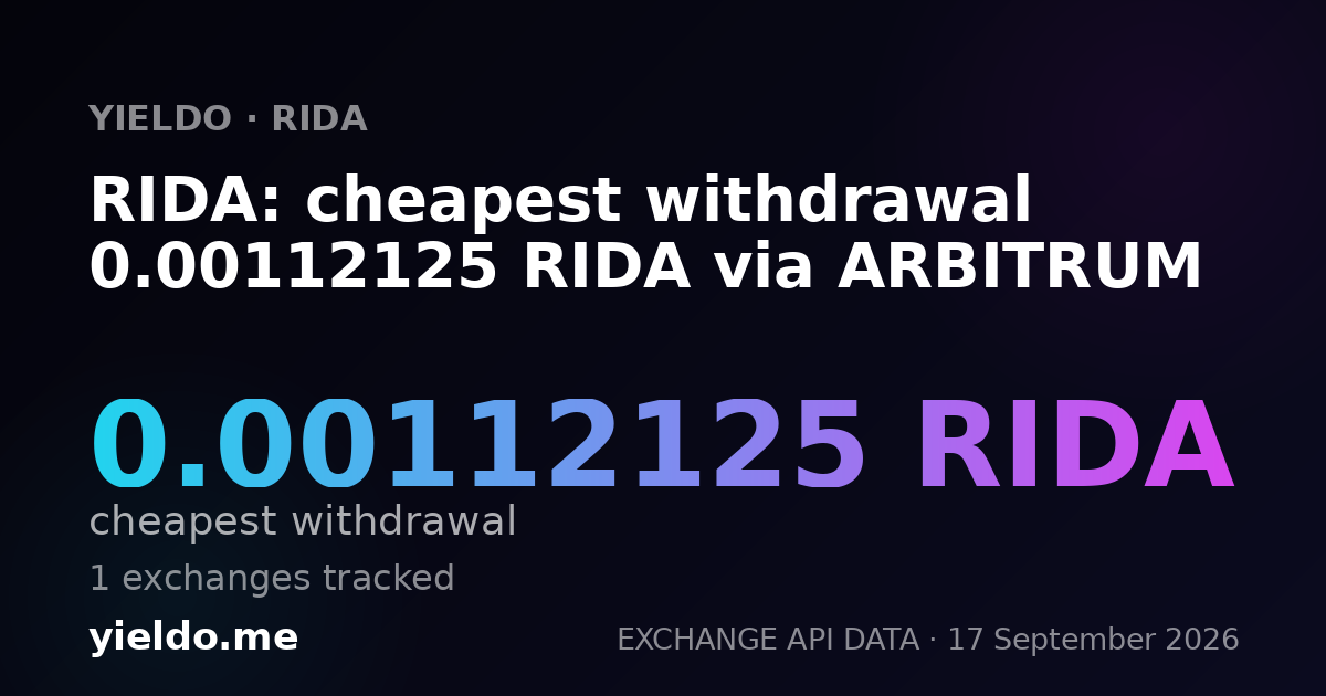 RIDA: cheapest withdrawal 0.00109883 RIDA via ARBITRUM