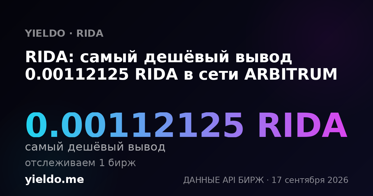 RIDA: самый дешёвый вывод 0.00109883 RIDA в сети ARBITRUM