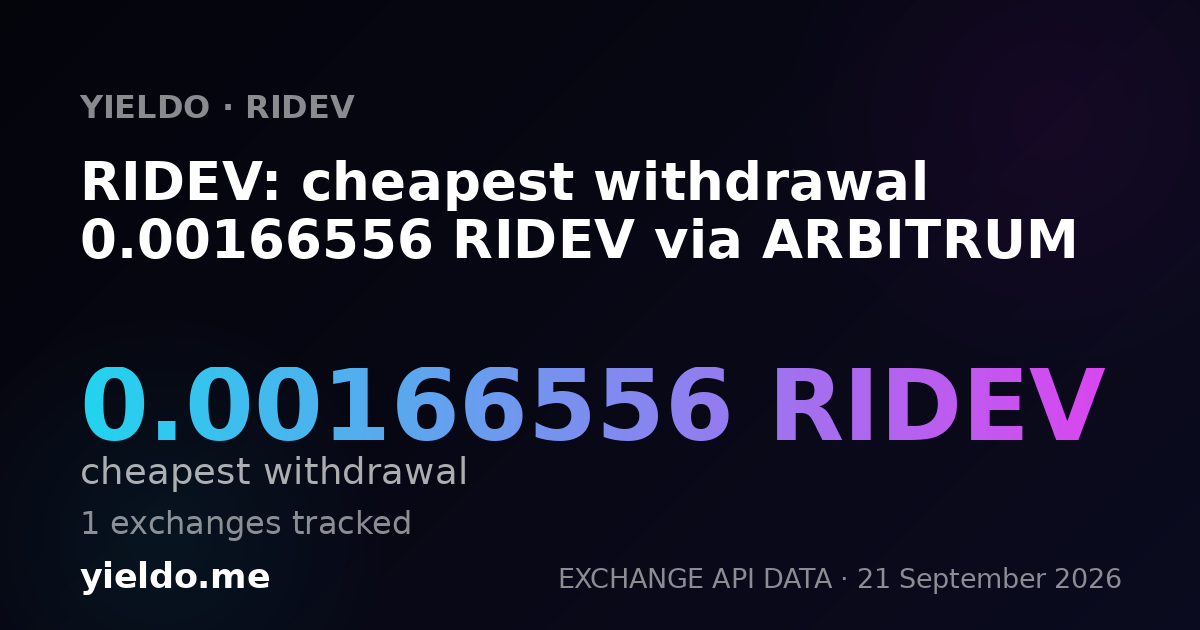 RIDEV: cheapest withdrawal 0.00166556 RIDEV via ARBITRUM