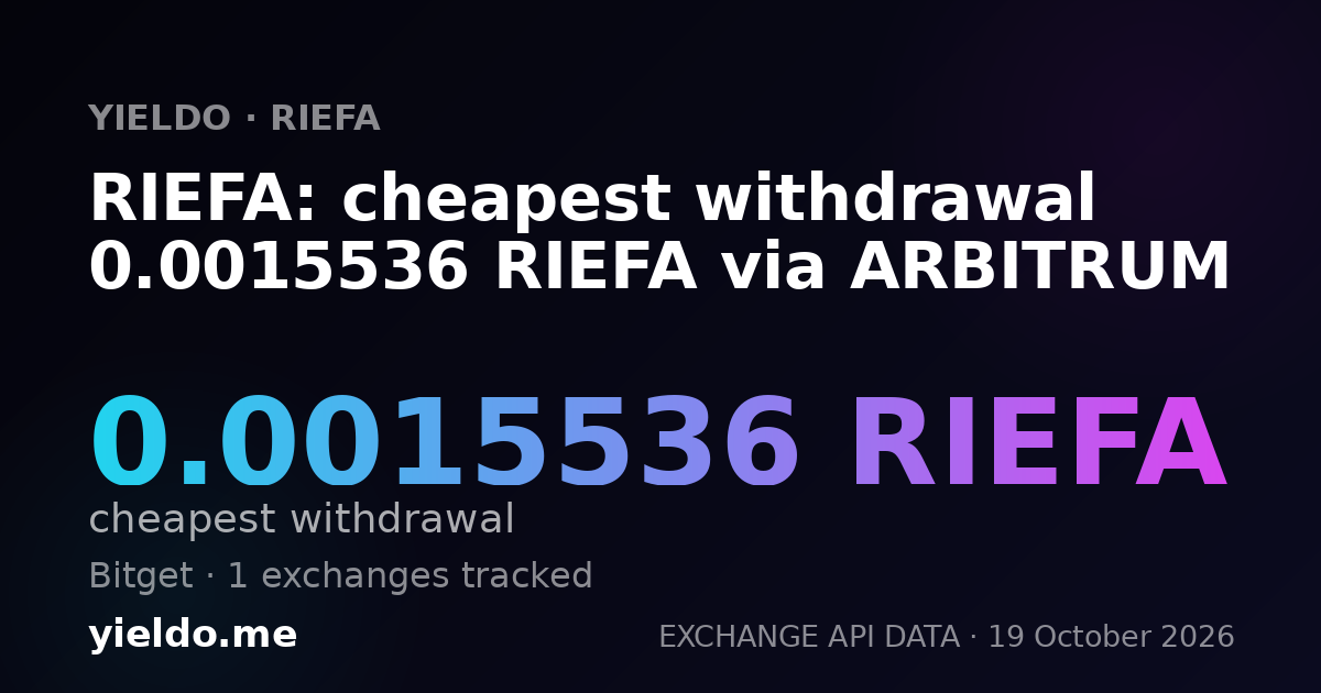 RIEFA: cheapest withdrawal 0.0015536 RIEFA via ARBITRUM