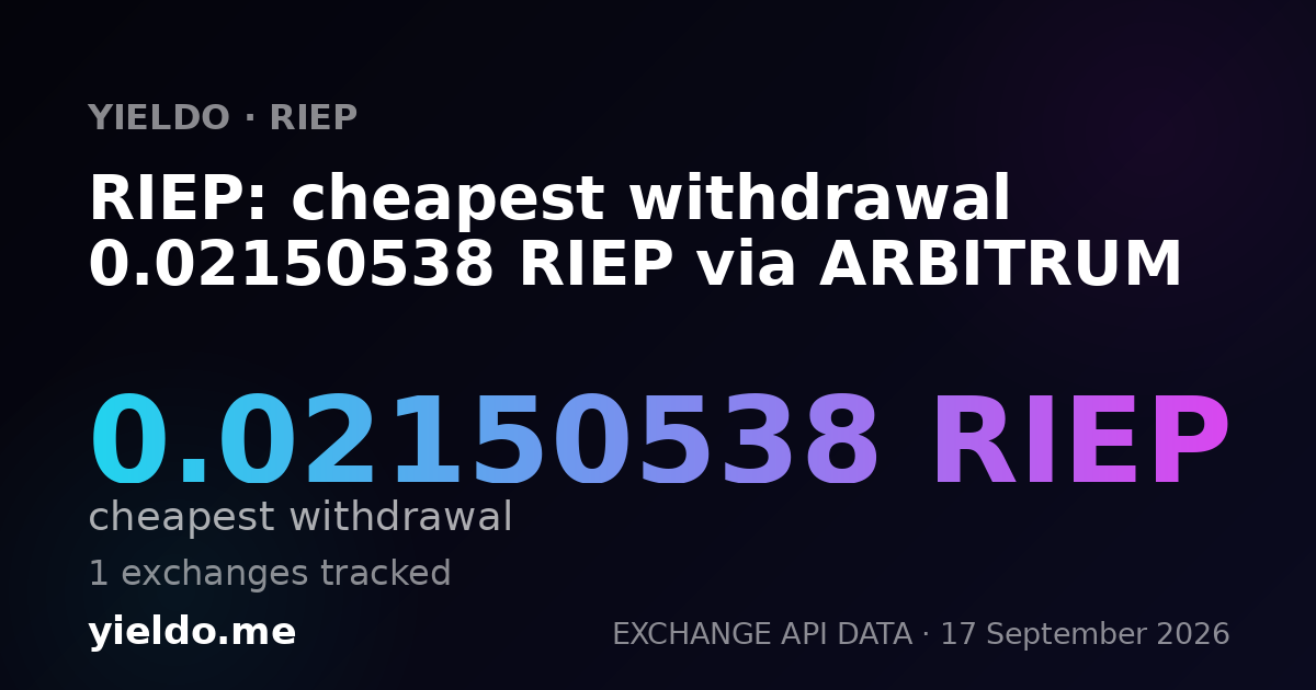 RIEP: cheapest withdrawal 0.02139801 RIEP via ARBITRUM