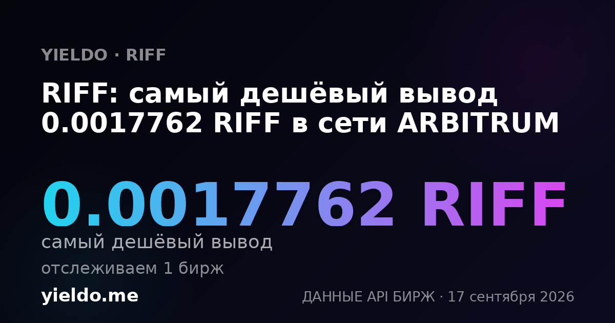 RIFF: самый дешёвый вывод 0.0017762 RIFF в сети ARBITRUM