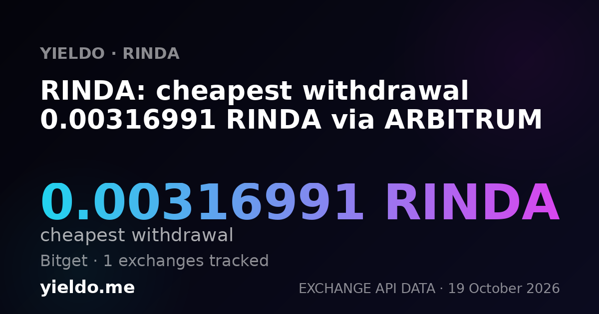 RINDA: cheapest withdrawal 0.00316991 RINDA via ARBITRUM