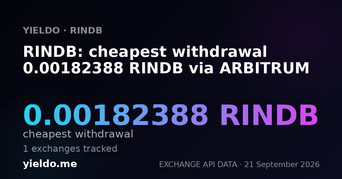 RINDB: cheapest withdrawal 0.00182388 RINDB via ARBITRUM