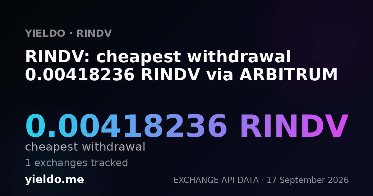 RINDV: cheapest withdrawal 0.00434657 RINDV via ARBITRUM