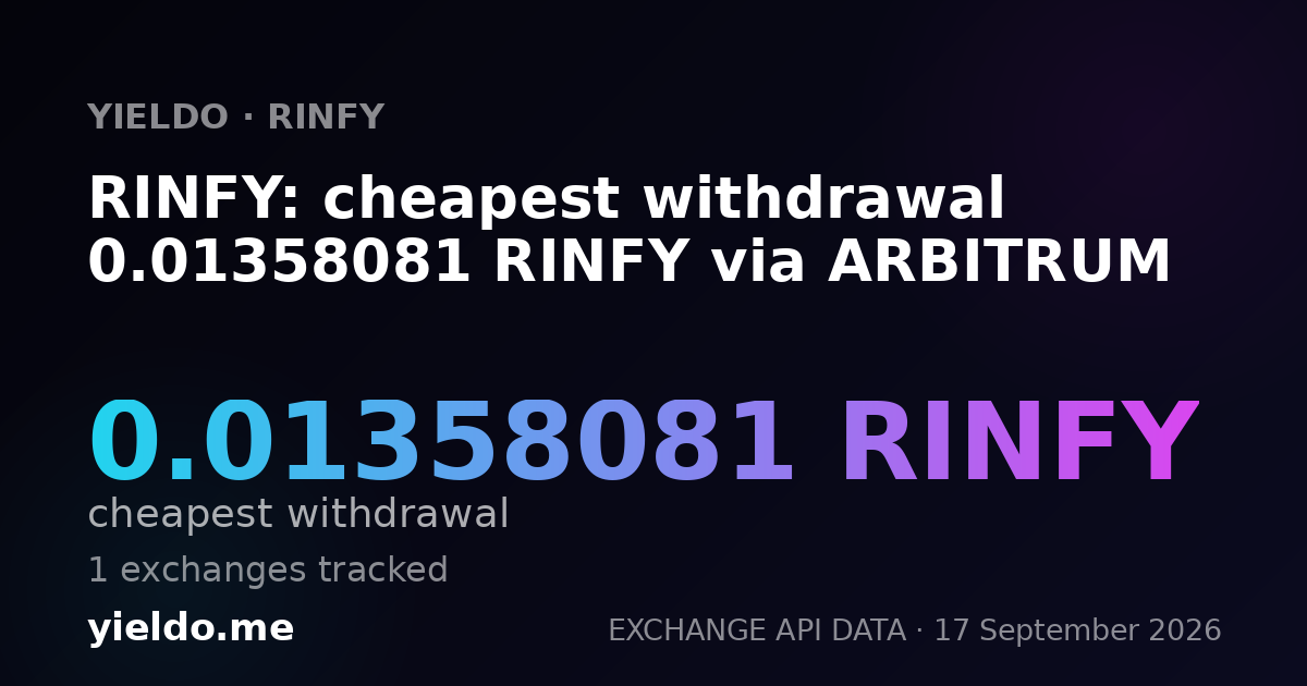 RINFY: cheapest withdrawal 0.01342883 RINFY via ARBITRUM