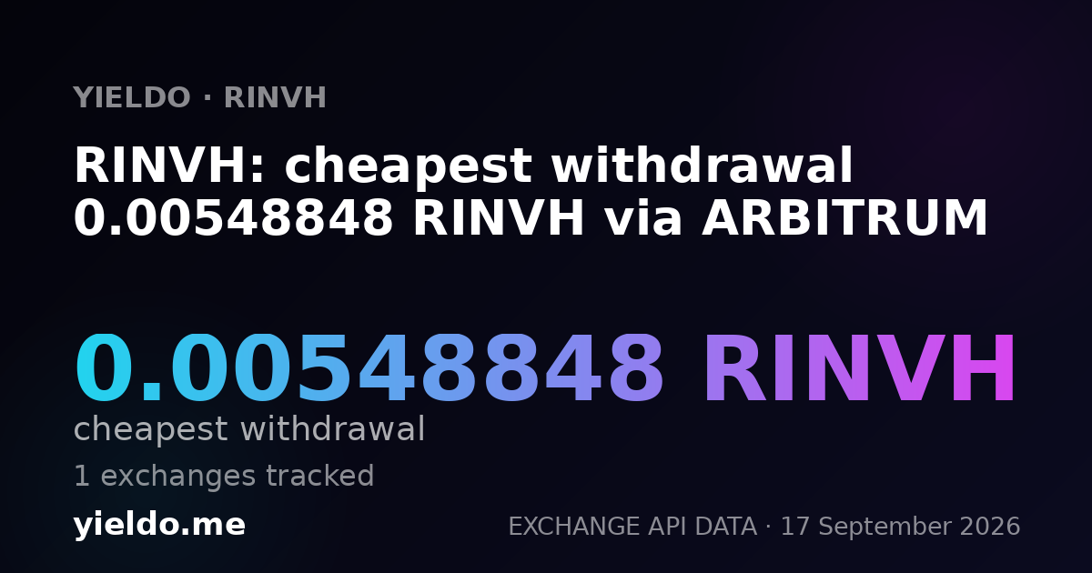 RINVH: cheapest withdrawal 0.00555556 RINVH via ARBITRUM