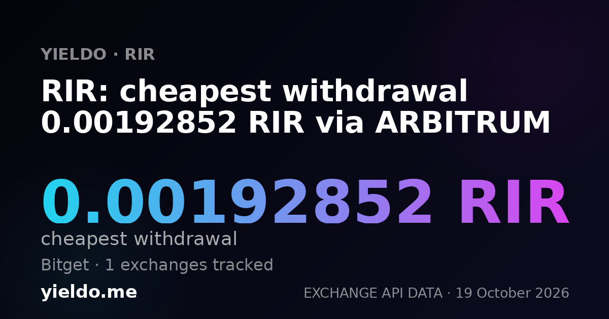 RIR: cheapest withdrawal 0.00192852 RIR via ARBITRUM