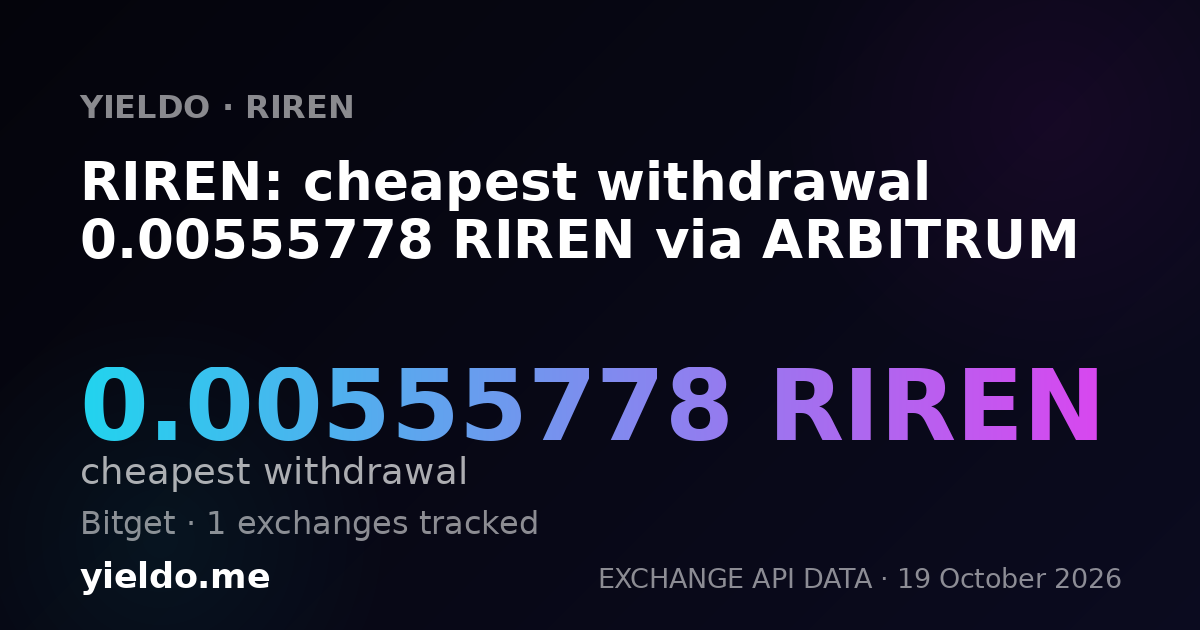 RIREN: cheapest withdrawal 0.00555778 RIREN via ARBITRUM