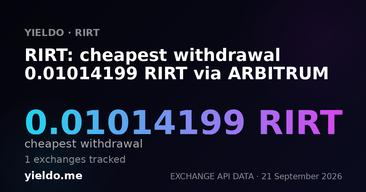 RIRT: cheapest withdrawal 0.01014199 RIRT via ARBITRUM