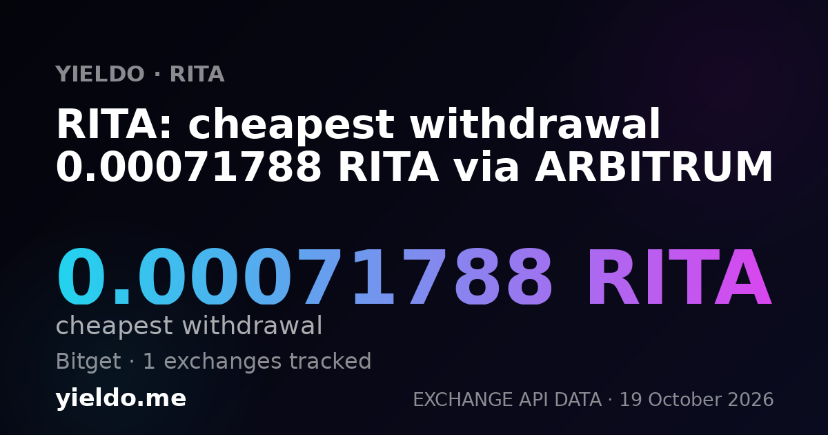 RITA: cheapest withdrawal 0.00071788 RITA via ARBITRUM