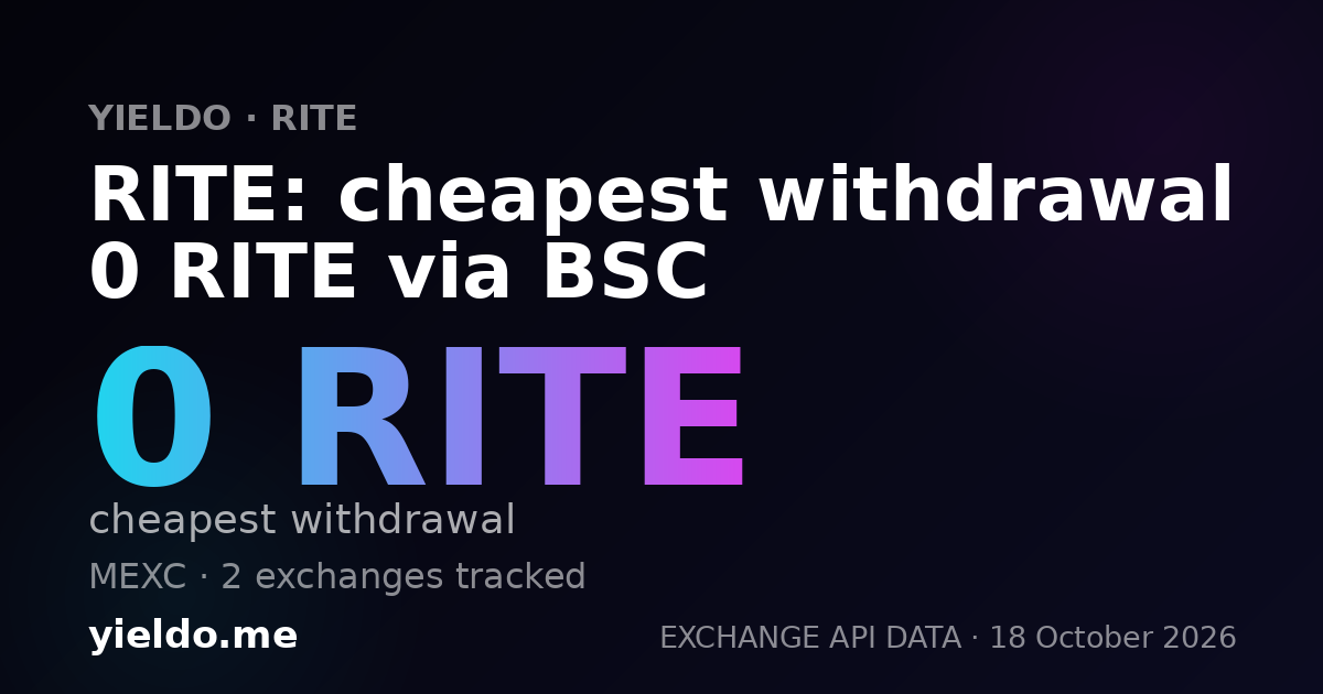 RITE: cheapest withdrawal 0 RITE via BSC