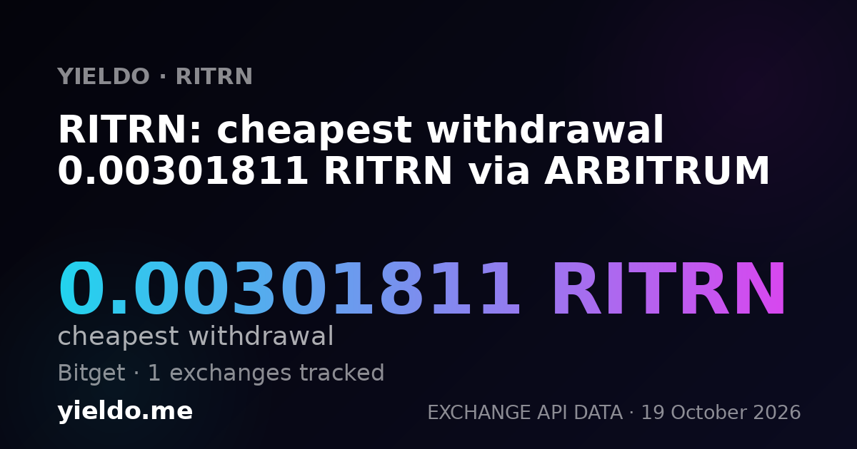 RITRN: cheapest withdrawal 0.00301811 RITRN via ARBITRUM
