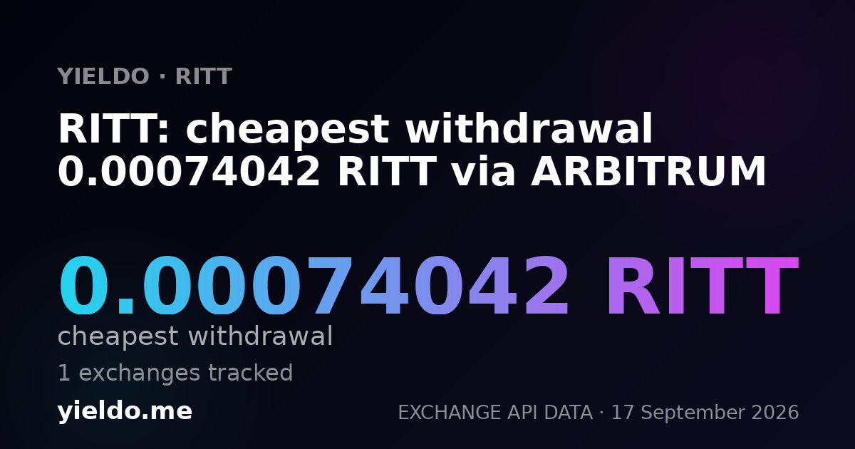 RITT: cheapest withdrawal 0.00077121 RITT via ARBITRUM