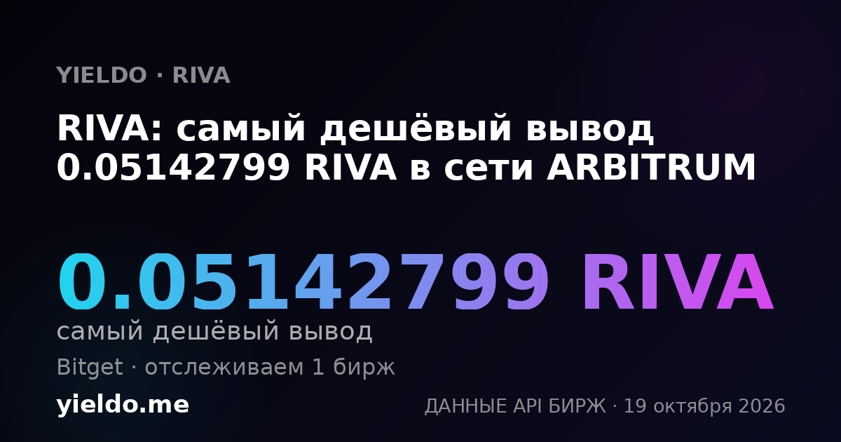 RIVA: самый дешёвый вывод 0.05142799 RIVA в сети ARBITRUM