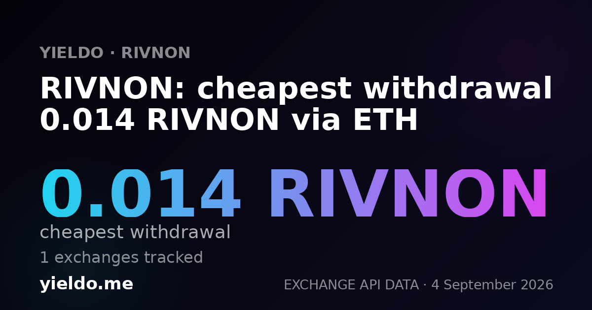 RIVNON: cheapest withdrawal 0.014 RIVNON via ETH