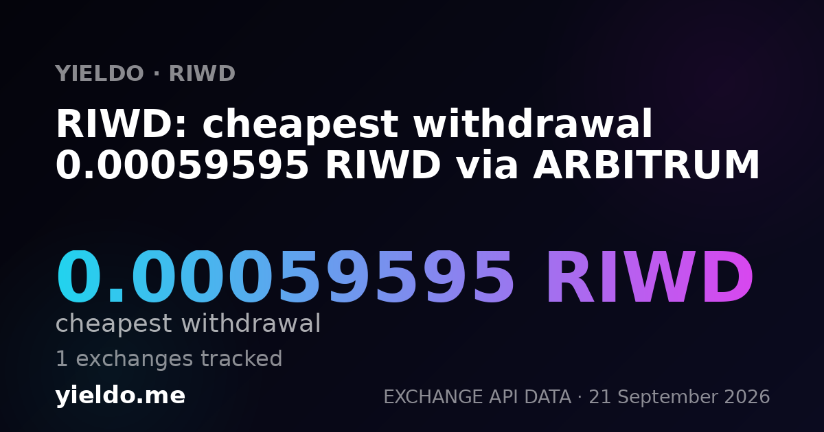 RIWD: cheapest withdrawal 0.00059595 RIWD via ARBITRUM