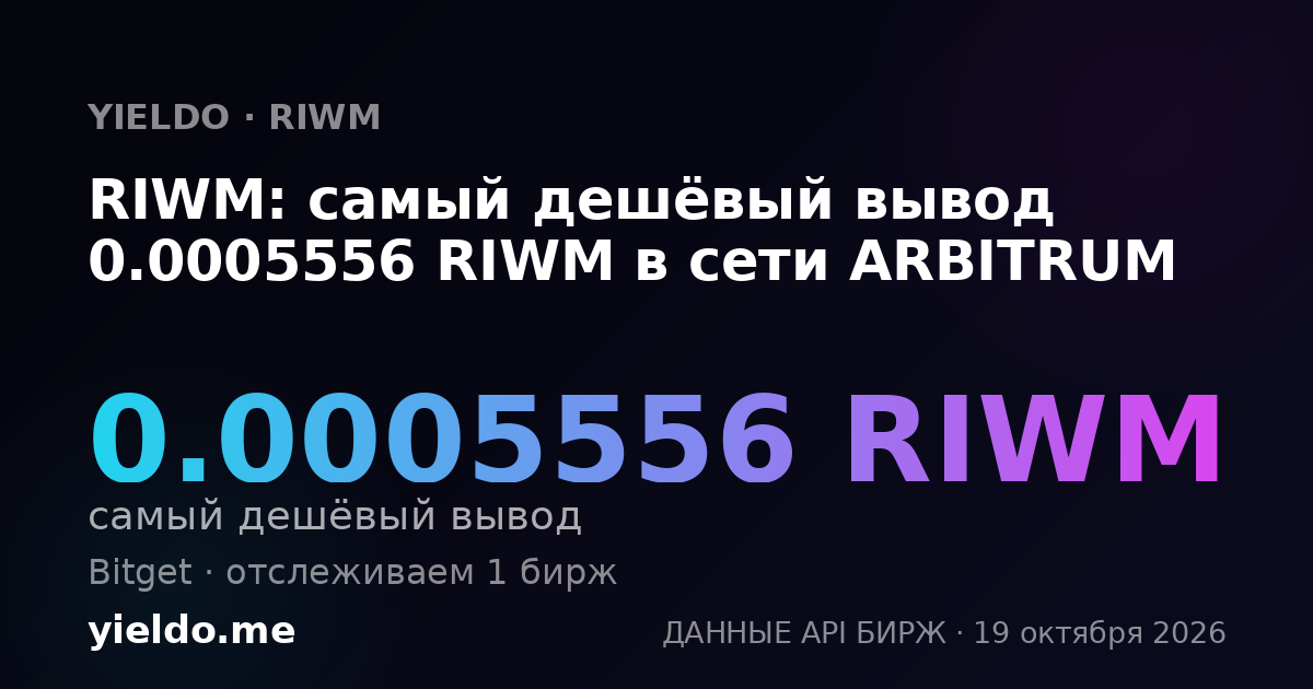 RIWM: самый дешёвый вывод 0.0005556 RIWM в сети ARBITRUM
