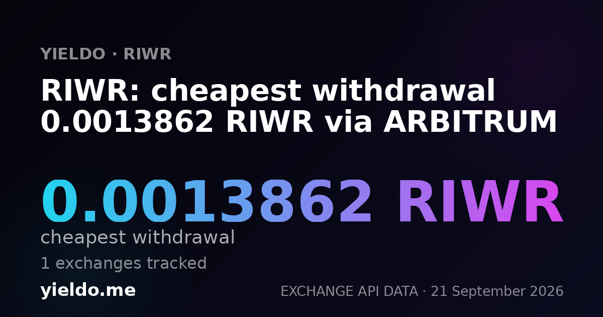 RIWR: cheapest withdrawal 0.0013862 RIWR via ARBITRUM