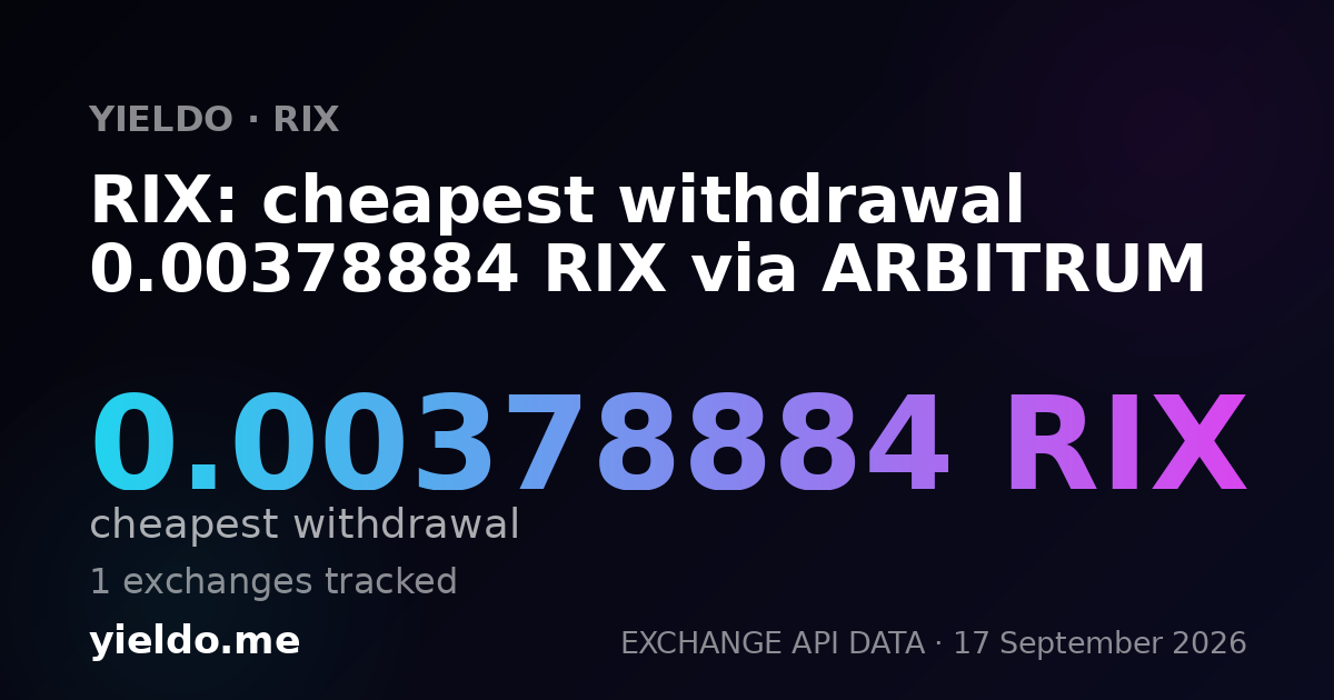 RIX: cheapest withdrawal 0.00378884 RIX via ARBITRUM