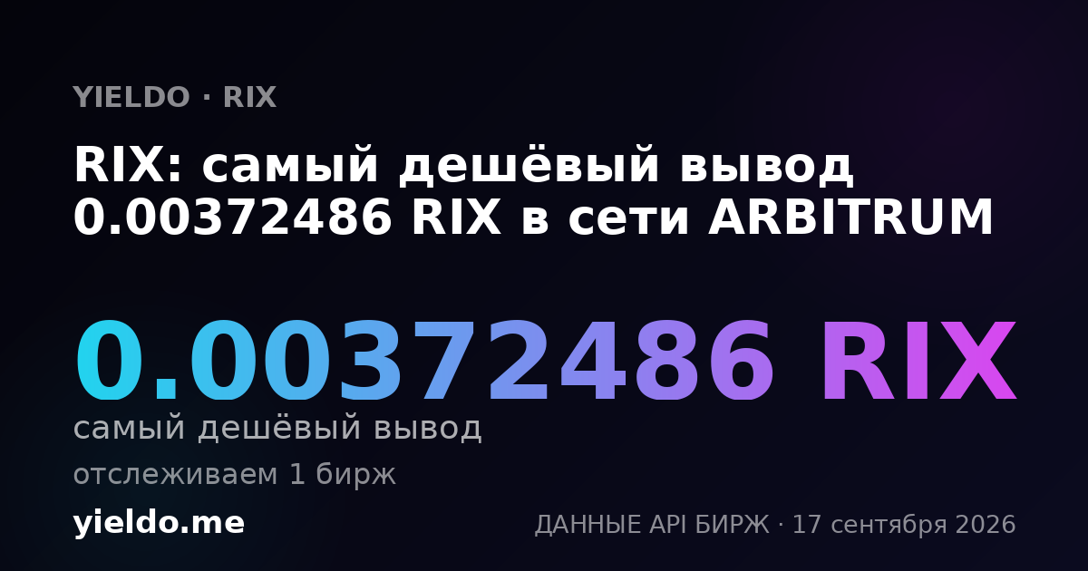 RIX: самый дешёвый вывод 0.00378884 RIX в сети ARBITRUM