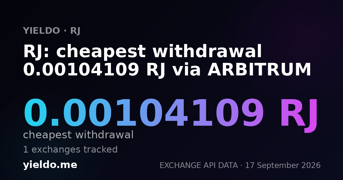 RJ: cheapest withdrawal 0.00104109 RJ via ARBITRUM
