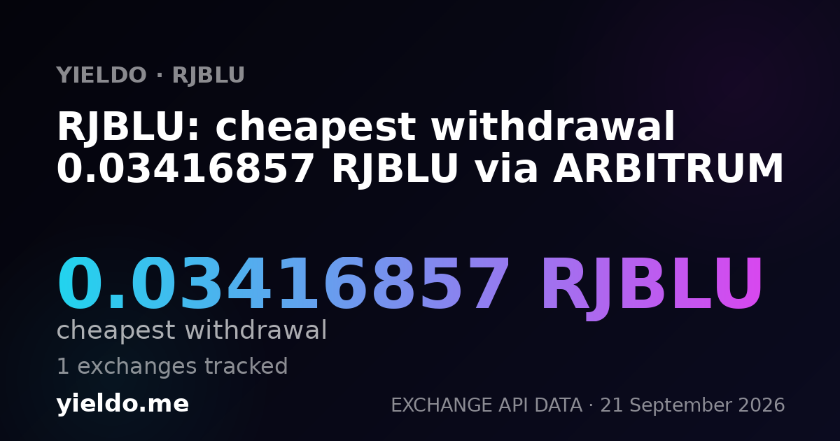 RJBLU: cheapest withdrawal 0.03416857 RJBLU via ARBITRUM