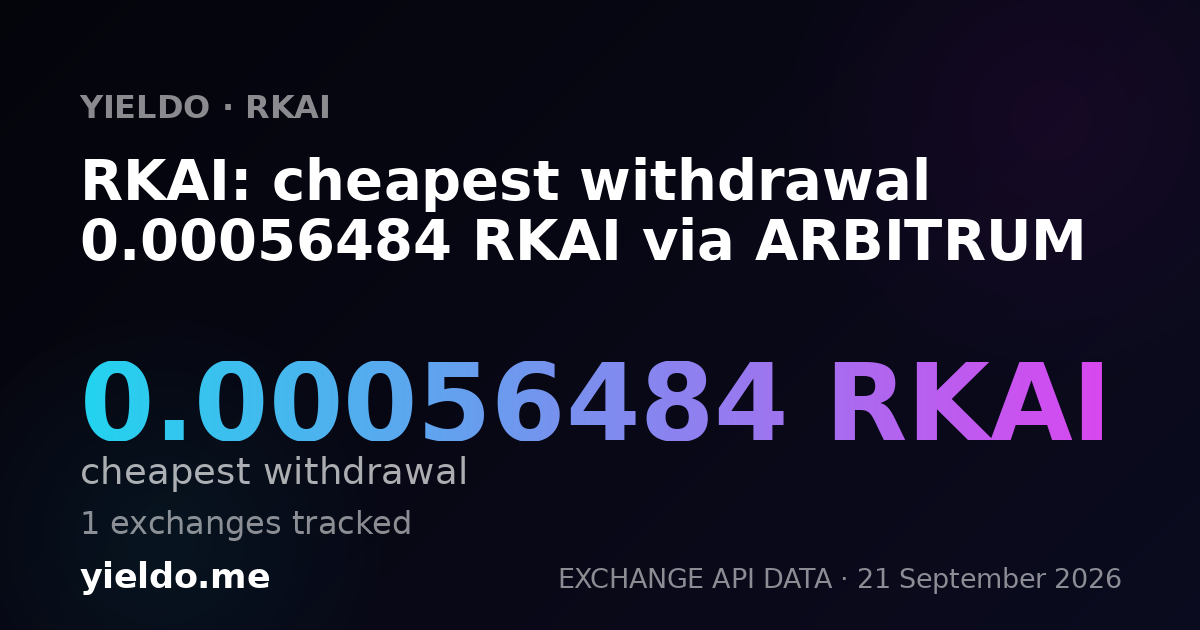 RKAI: cheapest withdrawal 0.00056484 RKAI via ARBITRUM