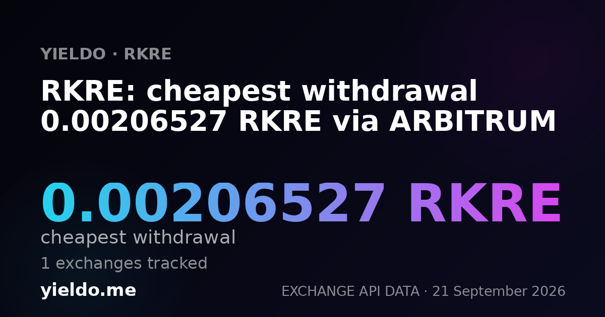 RKRE: cheapest withdrawal 0.00206783 RKRE via ARBITRUM