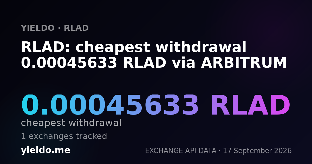 RLAD: cheapest withdrawal 0.00044182 RLAD via ARBITRUM