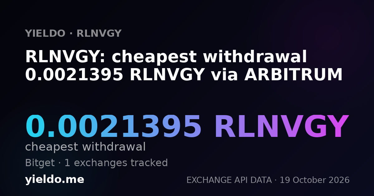RLNVGY: cheapest withdrawal 0.0021395 RLNVGY via ARBITRUM