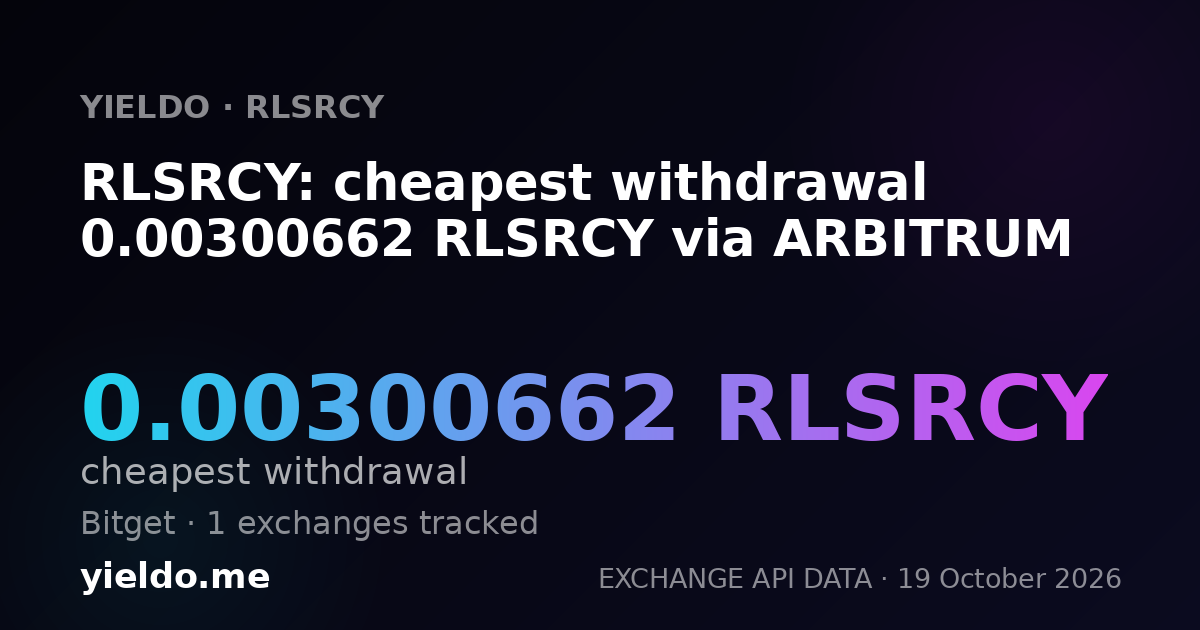 RLSRCY: cheapest withdrawal 0.00300662 RLSRCY via ARBITRUM