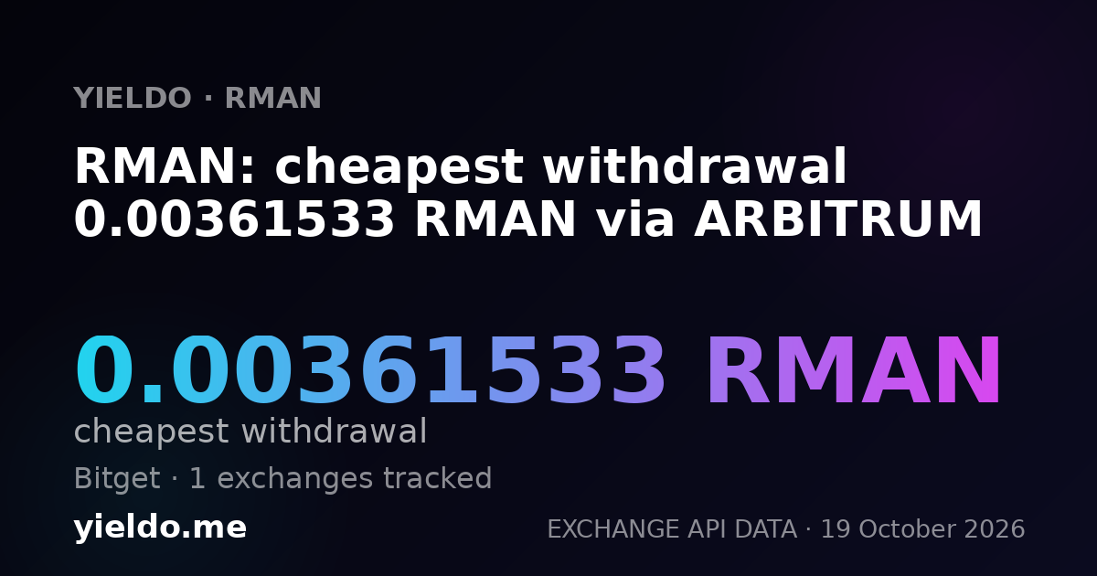 RMAN: cheapest withdrawal 0.00361533 RMAN via ARBITRUM