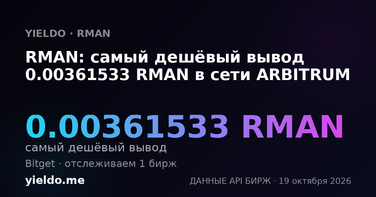 RMAN: самый дешёвый вывод 0.00361533 RMAN в сети ARBITRUM